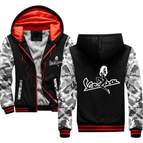 Winter Vespa Sweatshirt Camouflage sleeve Jacket Hoody Zipper Winter Fleece Mens Cotton Hoodie