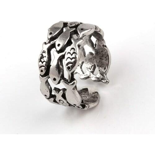1PC Punk Women Opening Wide Ring Gothic Small Multi Fish Rings For Womens Men Unisex Ancient Adjustable Rings Jewelry R45