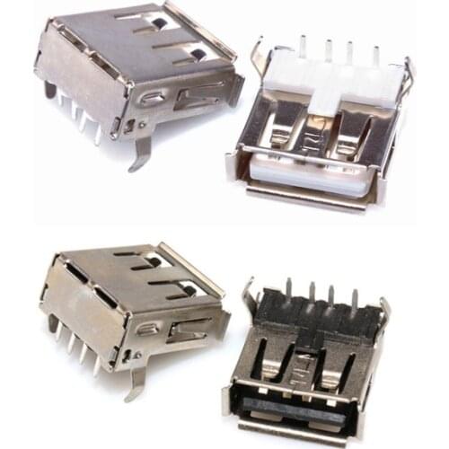 10pcs USB 2.0 4Pin A Type Female Socket Connector G54 2 Feet 90 Degree Bend Pin Plug Jack DIY Connectors