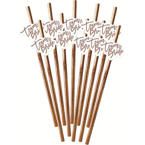 10pcs 2Color Team Bride Bride Rose Gold Straw Wedding Drinking Paper Straws To Be Hen Party Decoration Tableware Bachelor Decor