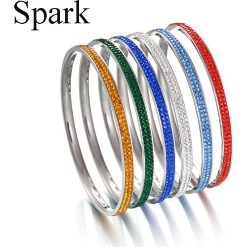 2017 New Lovely Colorful Bangle Stainless Steel 12 Colors Double Row Rhinestone Clay Bangle & Bracelet for Women Gift Bijoux