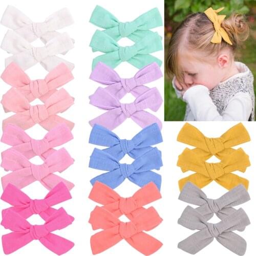 2020 Lovely Baby Solid Hair Bows With Clip Bowknot Hair Clips Headwear Children Cute Cotton Hairpins Barrettes Hair Accessories