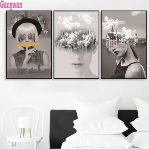 Personality Woman Abstract city Wall Art Diy Diamond Painting 5D Mosaic Cross Stitch Full Diamond Embroidery handcraft 3 pcs