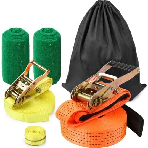 49ft Slackline Kit Training Line Arm Trainer Tree Protectors Ratchet Work Gloves Carry Bag Outdoor Backyard Fun for Adults Kids