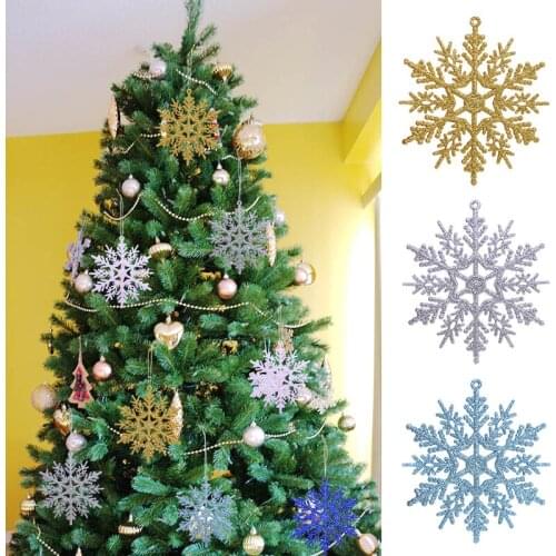 6pcs Christmas Glitter Snowflake Ornaments 10cm Plastic Snowflake Christmas Tree Ornaments Decorations for Winter Party Decor