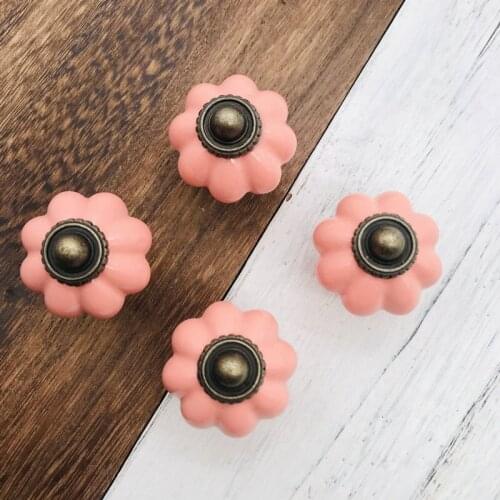8x Pink Color 34mm Furniture Knob Cabinet Knob Kids Girls Room Cupboard Closet Drawer Dresser Knob Handle Ceramic Porcelain Pull
