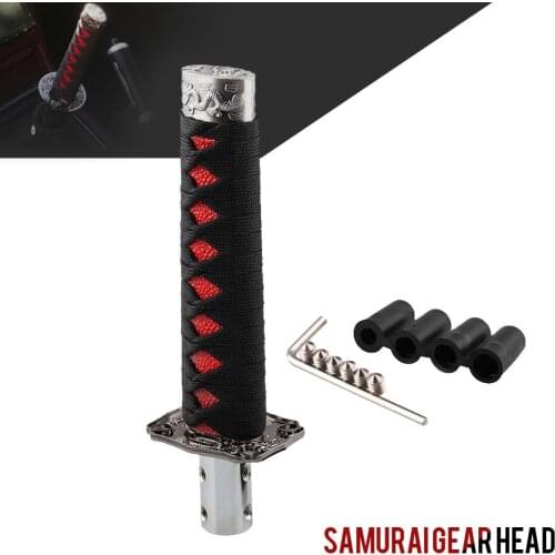 1pc 20cm Black Red Samurai Automatic Gear Shift Knob Shifter Metal With Rubber Adapter Moulding Accessories