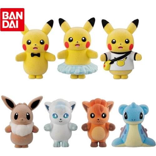 Bandai Genuine Gacha Pokemon Small Collectible Doll Lapras Vulpix Pikachu Elf Action Figure Model Toy