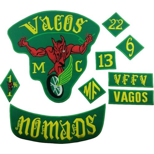 Vagos MC Patch Nomad Biker 1% Embroidered Patches Set Motorcycle Free Rider Full Back Custom Badges for Jacket Large Size Emblem