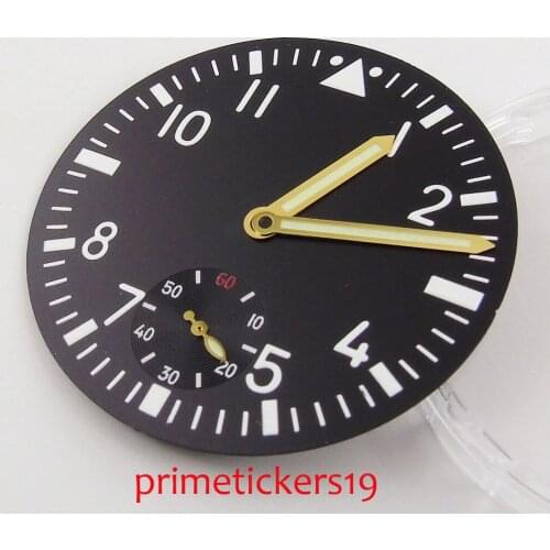 38.9mm black dial luminous marks dial fit ETA 6498 mens watch (Dial+hands)