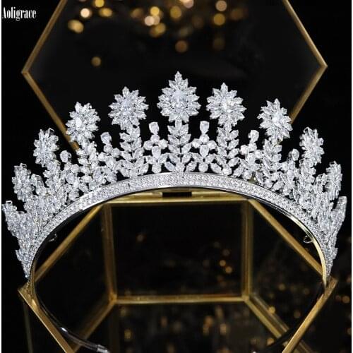 Full Cubic Zirconia Tiaras CZ Princess Bridal Crowns for Wedding Sweet 16 Birthday Party Headpiece Pageant Hair Accessories