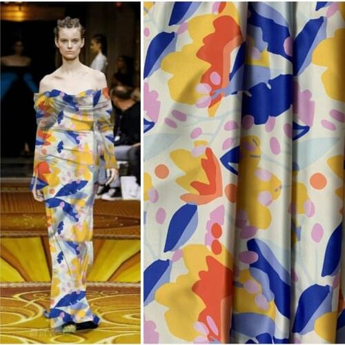 145cm*100cm designer printed fabric color leaf pattern digital printing stretch satin sewing skirt shirt fabric by meter