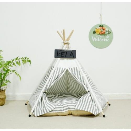 New Pet Tent Dog House Cat Bed Portable Teepee With Thick Cushion And 5 Colors Washable Canvas For Dog Puppy Excursion Indoor