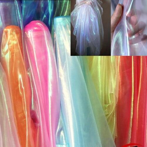 Fluorescent Fabrics Colorful Designer Magic Shiny Gauze Dancing Dress Stage Wedding Decoration Transparent Holographic Fabric