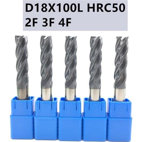 1PC HRC50 18mm D18 100L End Mill-Tungsten Carbide 2Flutes, 3Flutes, 4Flutes, Metal Cutter