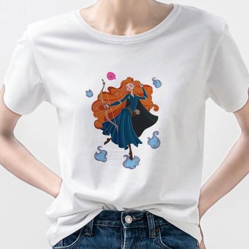 Brave Merida Princess Graphic T Shirts Summer Women 2021 New Cartoon Streetwear European Cowgirl Fashion Style Dropship Disney