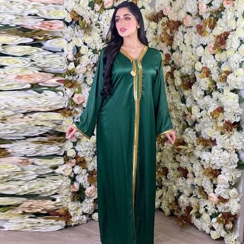 Robe Longue Musulman De Mode Femme Satin Kaftan Moroccan Dubai Abaya Muslim Hijab Dress Turkey Dresses Abayas For Women Vestidos