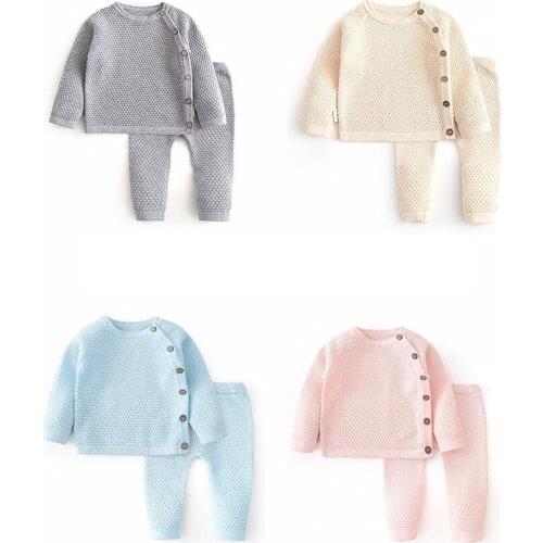 2021 Ins Baby Clothing Sets Autumn And Spring Casual Baby Girls Clothes Newborn Knitting Sweater Tops+pant Home Infants Pajamas