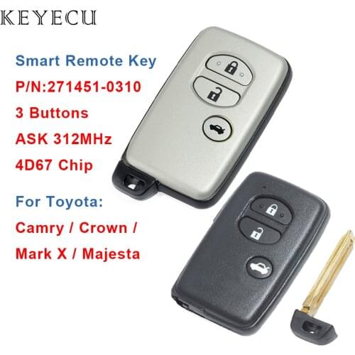 Keyecu Smart Remote Car Key 3 Buttons 312MHz 4D67 Chip for Toyota Camry,Crown,Mark X,Majesta, P/N: 271451-0310