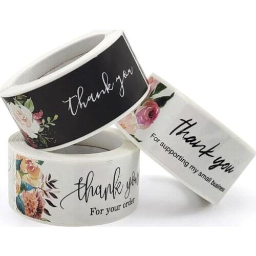 Adhesive Labels Thank You Stickers for Kids Seal Black White Flower Scrapbook Stationery Thank You for Your Order Supplies 30PCS