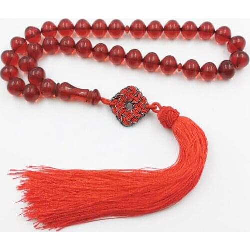 Red Resin Tasbih Muslim prayer beads Rosary Cotton Tassel islamic Gift arabic fashion bracelet accessories jewels
