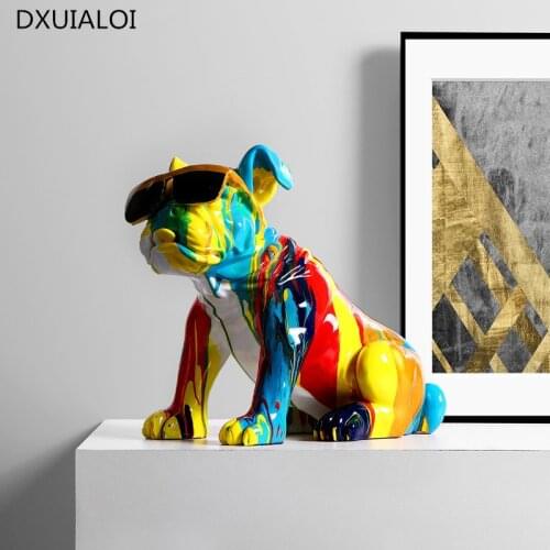 Nordic style colorful French fighting dog ornaments resin animal crafts creative living room cabinet decoration gifts home decor