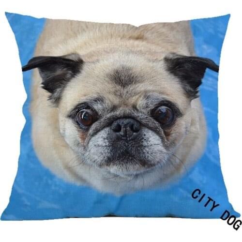 Pet animal Painting art Pug linen pillow case Cushion cover 45*45cm square Hotel office bar car sofa pillow cushion covers