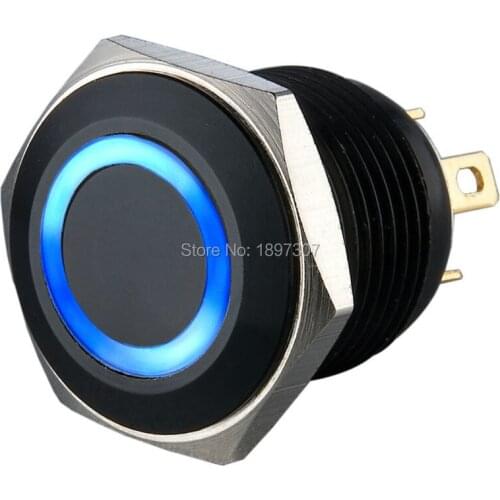 5 Pieces 16mm Black Anodized Aluminum Momentary NO Push Switch Waterproof+ CE ROHS UL