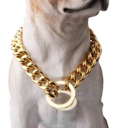 Fashion 12-19mm wide Customize Length Gold Silver Color Cut Curb Cuban Link 316L Stainless Steel Dog Chain Collar