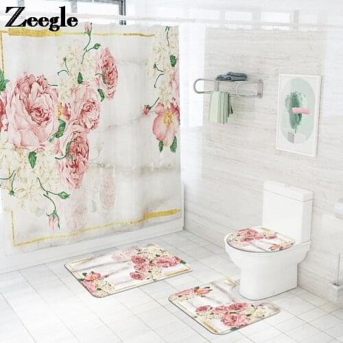 3D Rose Pattern Bath Mat Set for Modern Home Decoration Bathroom Carpets Sets Microfiber Toilet Rugs Shower Room Floor Mats