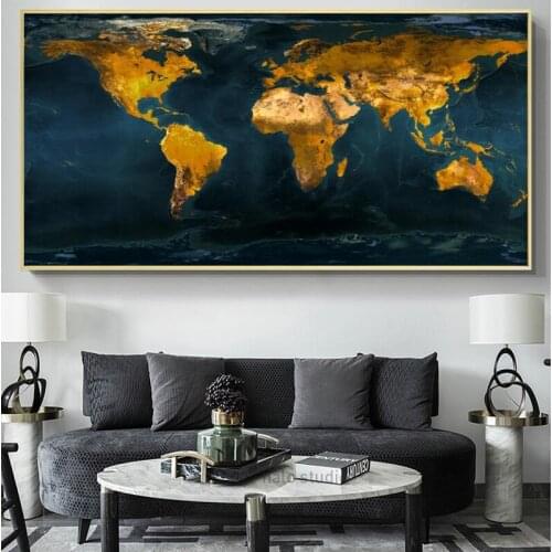 Wall Paintings Posters and Prints Wall Art Canvas Painting Golden World Map Pictures for Living Room Cuadros Home Decor No Frame