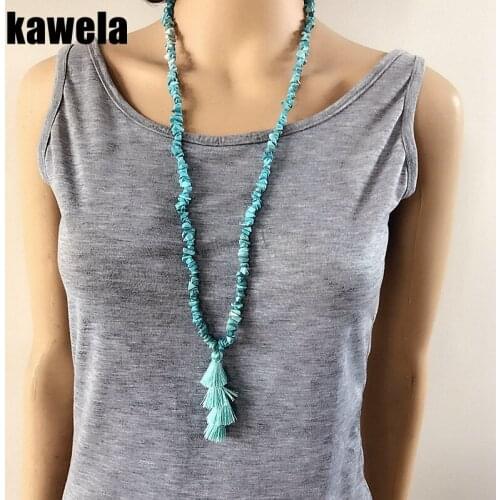 Natural Stone Mint Tassel Pendant Sweet Necklace