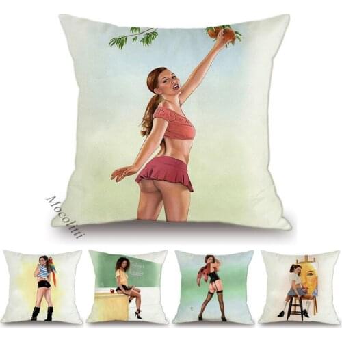 Water Color Decoration Pillow Case Sexy Woman Ass Print Square Cushion Cover Man Room Sofa Chair Velvet Cushions Cover Almofadas