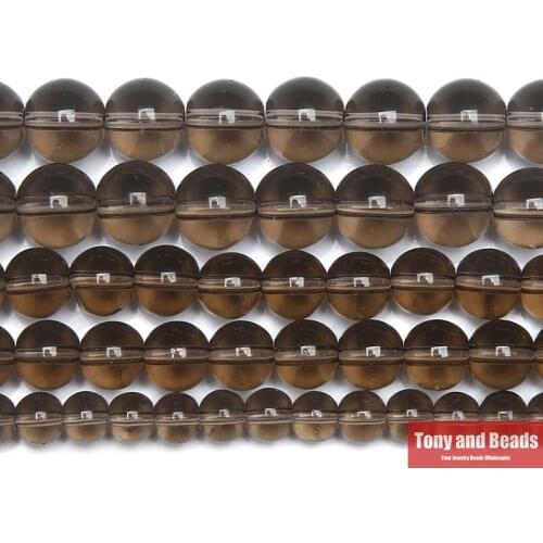Natural Stone Smooth Smoky Glass Loose Beads 15" Strand 4 6 8 10 12 MM Pick Size For Jewelry Making Q11