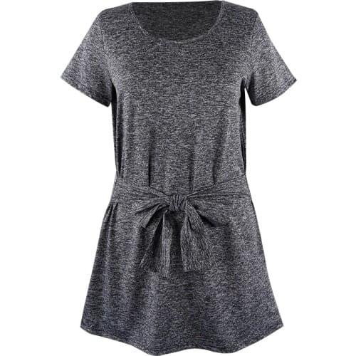 Gray Print Womens Nightgowns Short Sleeve O-Neck Sashes Loose Sleepwear Night Dress Gown Female Nightwear Home Clothes