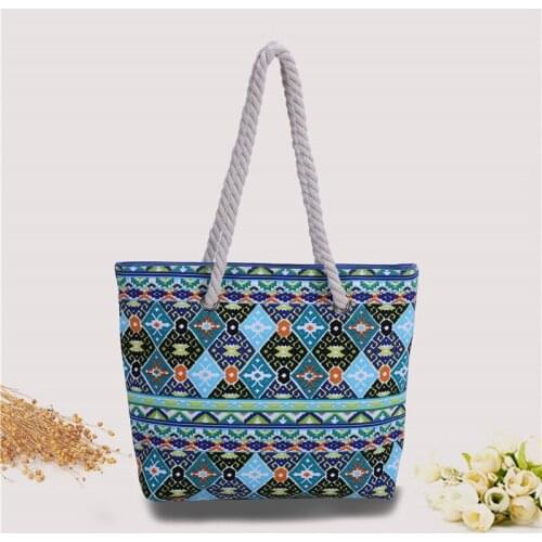 In 2021, the new hot-selling leisure beach bag canvas contrast color simple leisure shoulder cotton rope bag