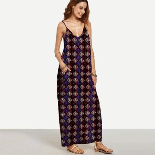 Vestido Women Floral Print Dress V-Neck Sleeveless vestidos Summer party women maxi dress party Elegant long Maxi Dress