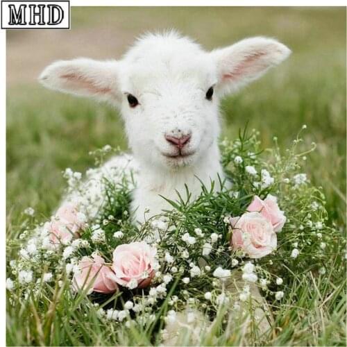 Full square / round diamond painting lamb flower diy 5d diamond mosaic animal crafts 3d diamond embroidery decoration