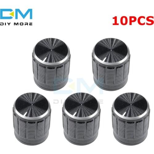 10PCS 6mm Black Metal Volume Control Rotary Knobs For Knurled Shaft Potentiometer 15 x 16.5mm Silver Tone Switch Knob