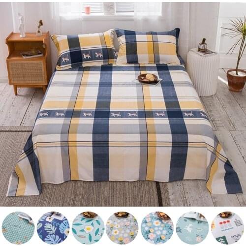 100% Cotton Flat Sheet Stripe Printed Bed Linen Single Double Skin-friendly Bedclothes (No Pillowcase) For Children Adults