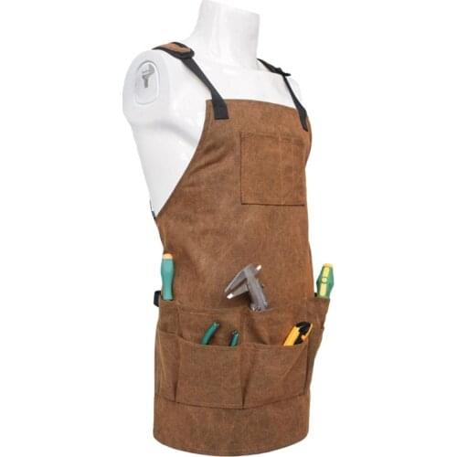 Adjustable Canvas Aprons Men Women Multi-Pocket Aprons DIY Woodworking BBQ Cooking Wear Resistant Aprons Kitchen Tools Aprons