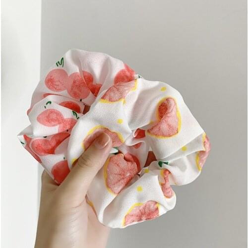 Fruit Print Scrunchies For Girls Elastic Hair Bands Cute Hair Ring Head Rope Hair Accessories Soft Headdress Hair Wear