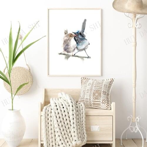 Fairy Wren Birds fine art print, Watercolor painting Nursery wall art decor, couple birds, Two birds artwork