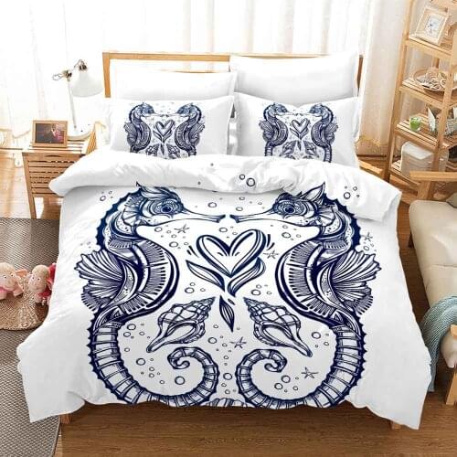 Luxury Bedding Set 3D King Black Gold Sea Horse King Queen Duvet Cover Constellation Bed Sets Bohemian Bedclothes