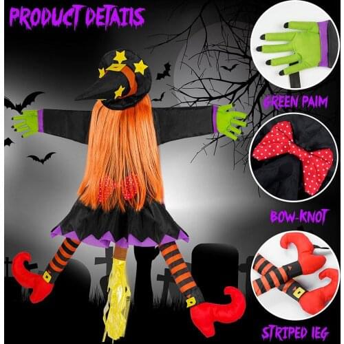Crashing Witch Into Tree with Broom Climbing Witch Halloween Decoration Halloween Decoration Door Porch Tree Decoration Props
