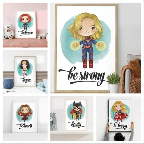 Superhero girl be brave be happy be you, superhero nursery wall art, marvel canvas painting poster supergirl feminist home decor