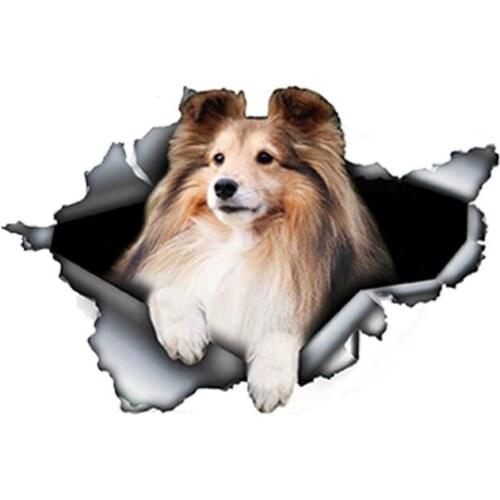 SZWL Creative Sheltie Torn Metal Car Sticker 3D Pet Dog Auto Decoration Decal Reflective Waterproof Stickers Vinyl,13cm*8cm