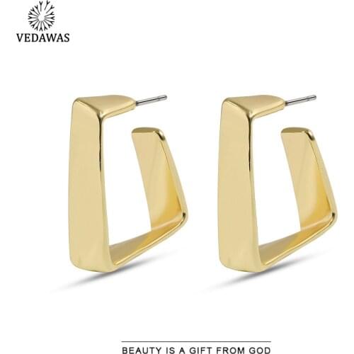 Vedawas Punk Copper Irregular Earrings for Women Vintage Gold Color Stud Earrings Business Suit Accessories Jewelry Party Gift