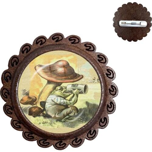 Handcraft Colares Vintage Fairy Frog 1pc/lot Jewelry Wood Brooches Classic Glass Cabochon Collar Pins Badge Feminino