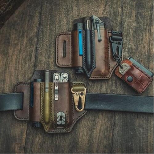 Vintage Style Portable Tool Set Outdoor Survival Hanging Waist Set Belt Bag Suitable For Iphone Mobile Phone Bag Leather Case